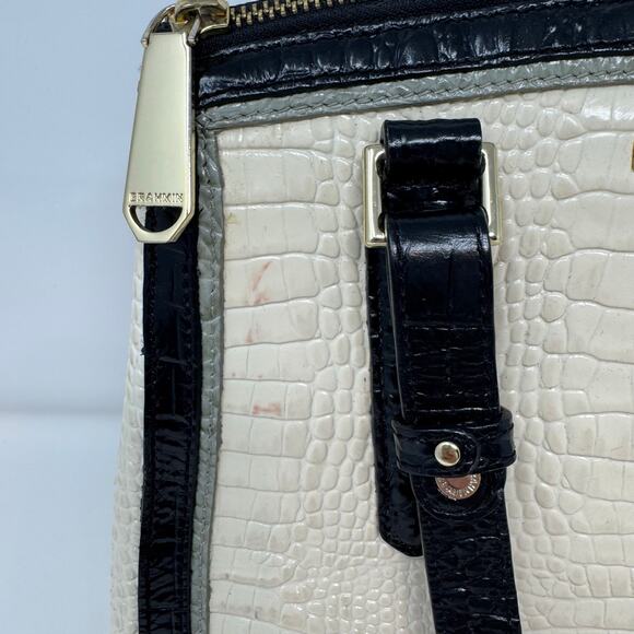 Brahmin Alice Carry All Shoulder Bag Tri Texture Ivory Gray Black Charm READ - Picture 6 of 14